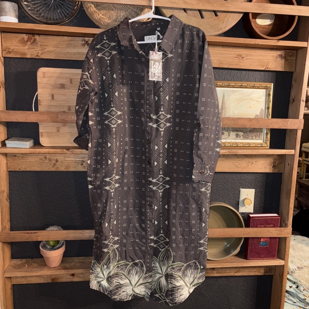 Brand New Tag Tanoa Linen Cotton Shirt Dress Made Hawaii Womens M Casual NWT$79